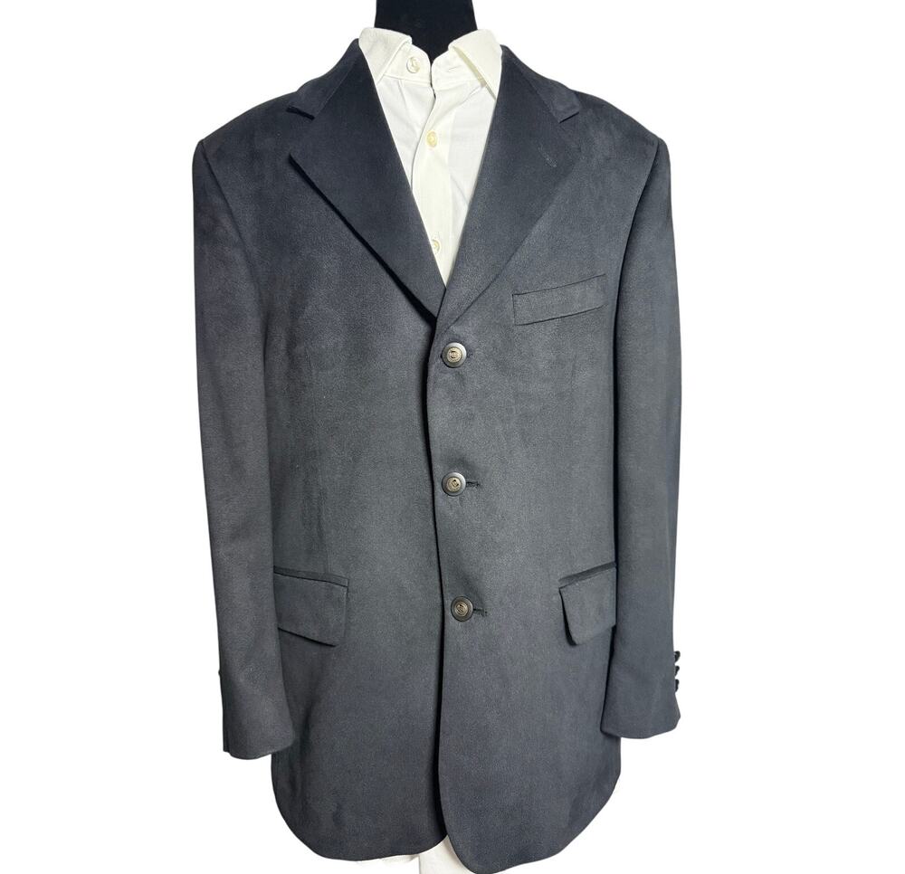 Vintage 90s Men's 42R Black Velour Blazer Jacket Lord & Taylor Fifth Ave